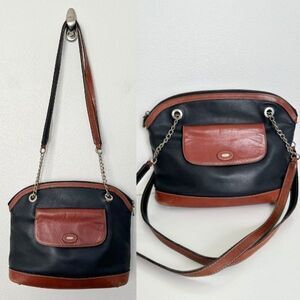 Bally Vintage Shoulder Bag Brown Black Flap Square Zip Chain 10"x9"x3"